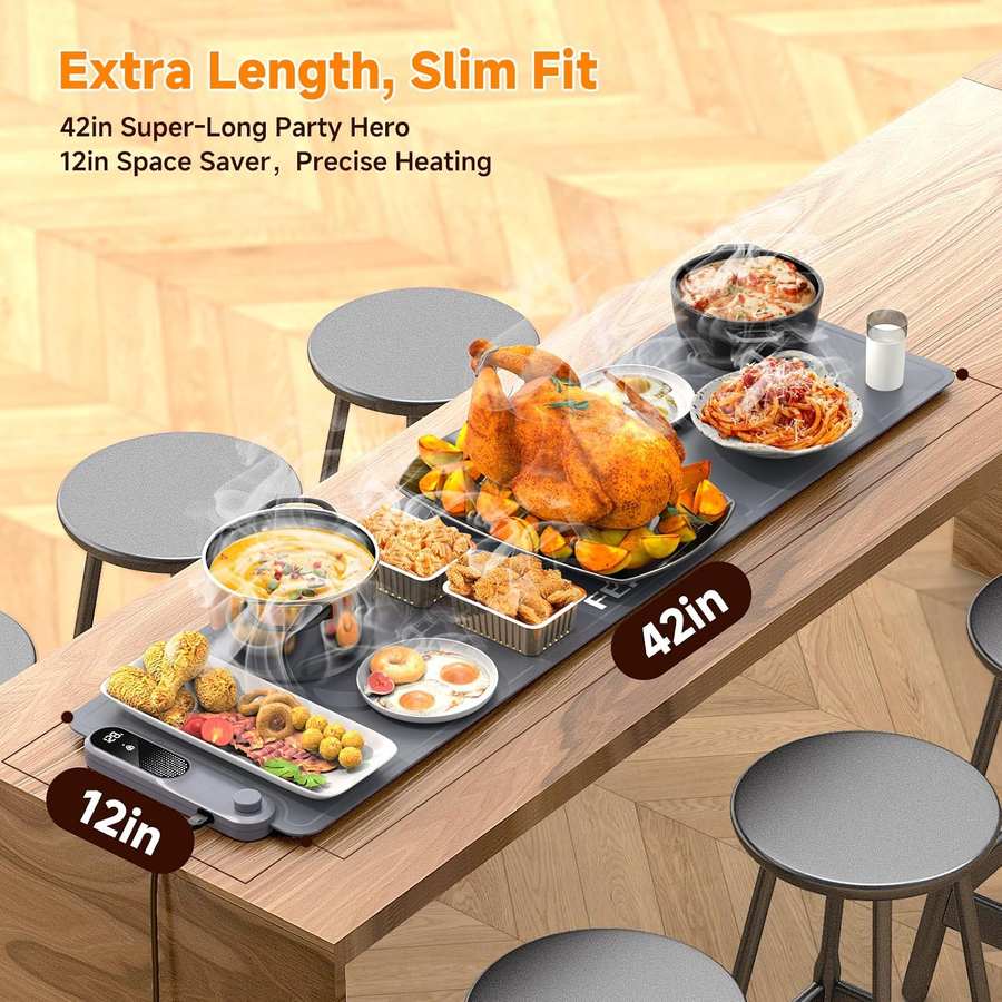 Extra Length, Slim Fit  
42in Super-Long Party Hero  
12in Space Saver, Precise Heating