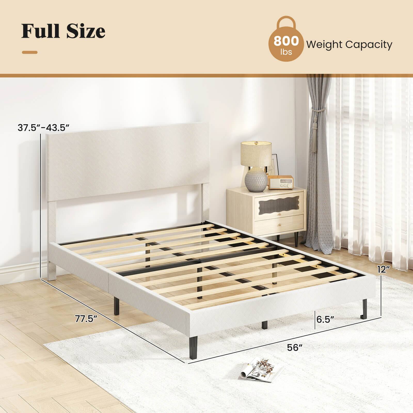 Full Size  
800 lbs Weight Capacity  
37.5" - 43.5"  
77.5"  
6.5"  
56"  
12"