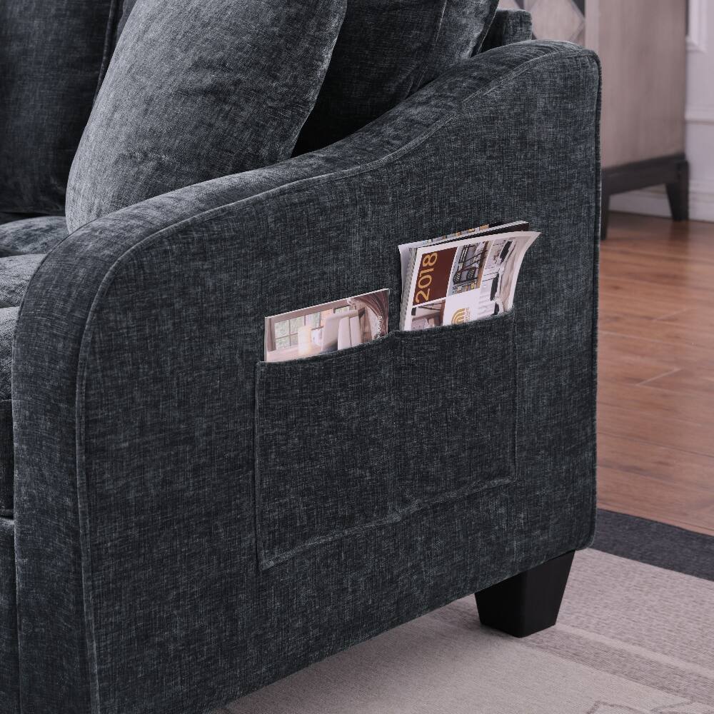 Alt View 2. Loheer - Loheer 2-Seater Black Corduroy Sofa Recliner with Storage Footrest and Pillows for Living Room - Black.