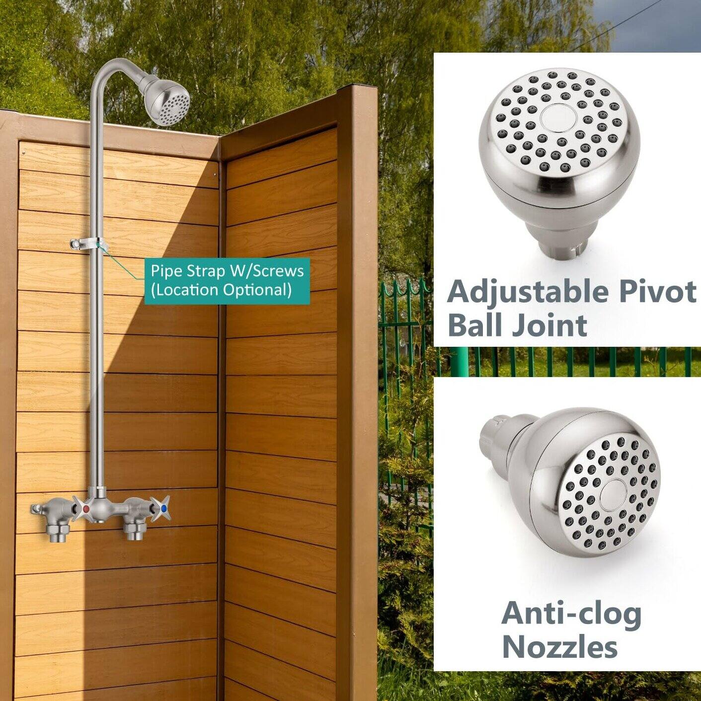 Pipe Strap W/Screws (Location Optional)  
Adjustable Pivot Ball Joint  
Anti-clog Nozzles