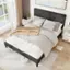 Alt View 4. Costway - Queen Size Bed Frame with High Headboard & Wooden Slats No Box Spring Needed - Gray.
