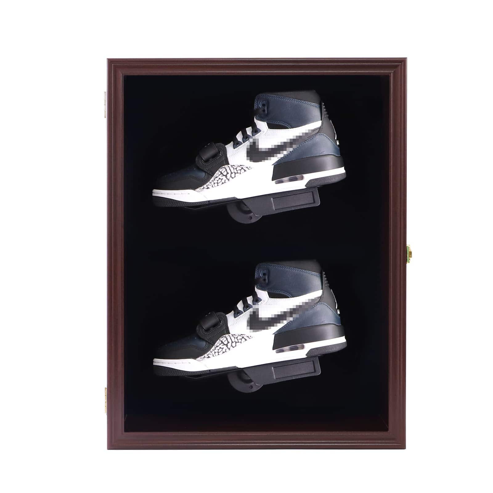 Cedar Assembly - Memorabilia Shoe Display Case Wooden Frame Wall Mount Acrylic Clear Door Sneaker Cabinet Containers Storage - 2xie cherry