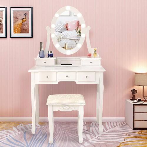 Alt View 7. Winado - Makeup Dressing Table Vanity Set with Mirror 10 Led Lights,Detachable Mirror into Wood Writing Desk for Girls Xmas Gifts - White.