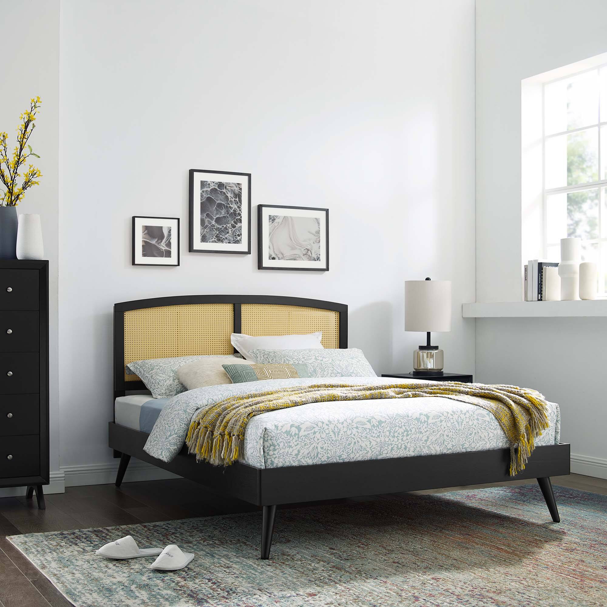Alt View 4. Modway - Alana Wood Full Platform Bed With Angular Frame - Black.