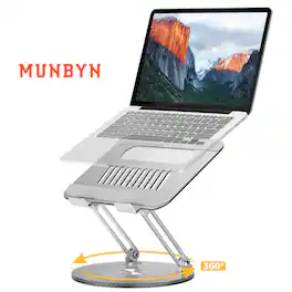 MUNBYN - 360° Rotating Adjustable Laptop Stand Aluminum 20% Lighter for 11-15.6 inch Laptops Tablets Bearing up to 8.8lbs - Silver