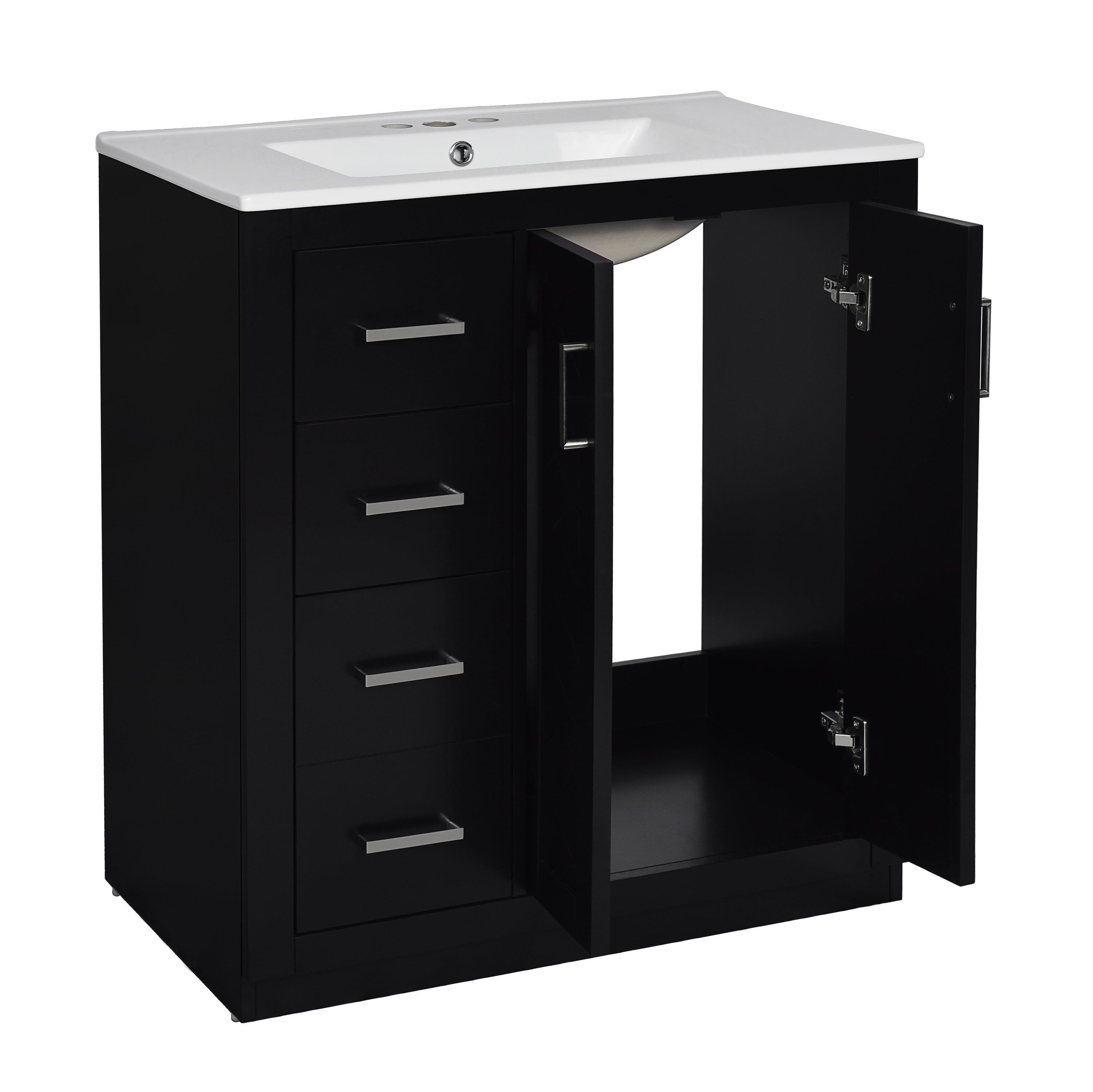 Alt View 10. Boyel Living - 30 Inch Bathroom Vanity Black with Ceramic Sink Solid Wood Frame 3 Drawers 1 Cabinet - Black.