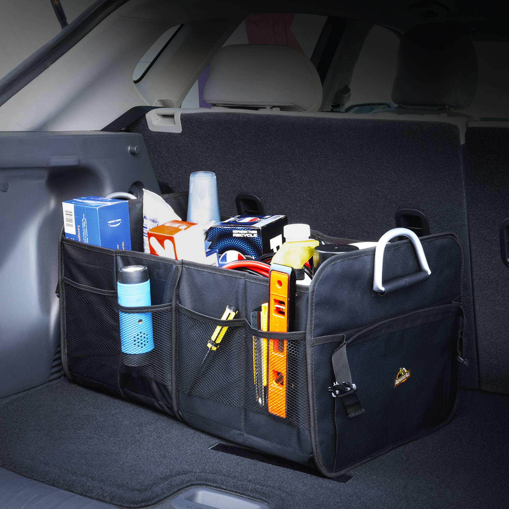 Angle. Armor All - Armor All Trunk Organizer for SUV & Car Storage, XL Heavy-Duty 8 Compartment Collapsable Waterproof Car Organizer - Black.