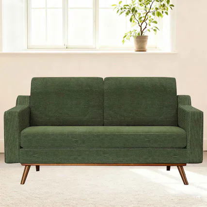Front. Vipbear - Vipbear 65.4" Loveseat Sofa,Tool-Free Setup Small Couches for Bedroom Office, Green Corduroy - Green.