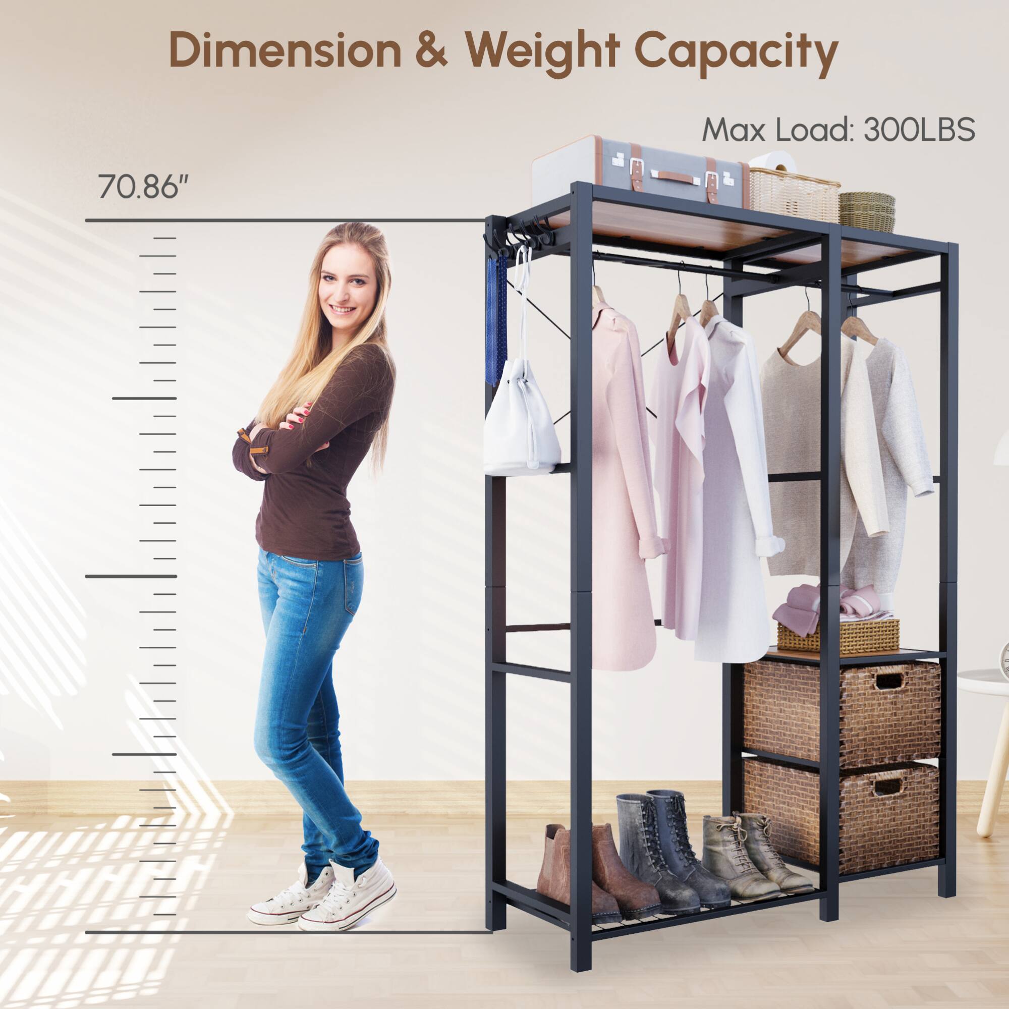 Dimension & Weight Capacity  
Max Load: 300LBS  
70.86"