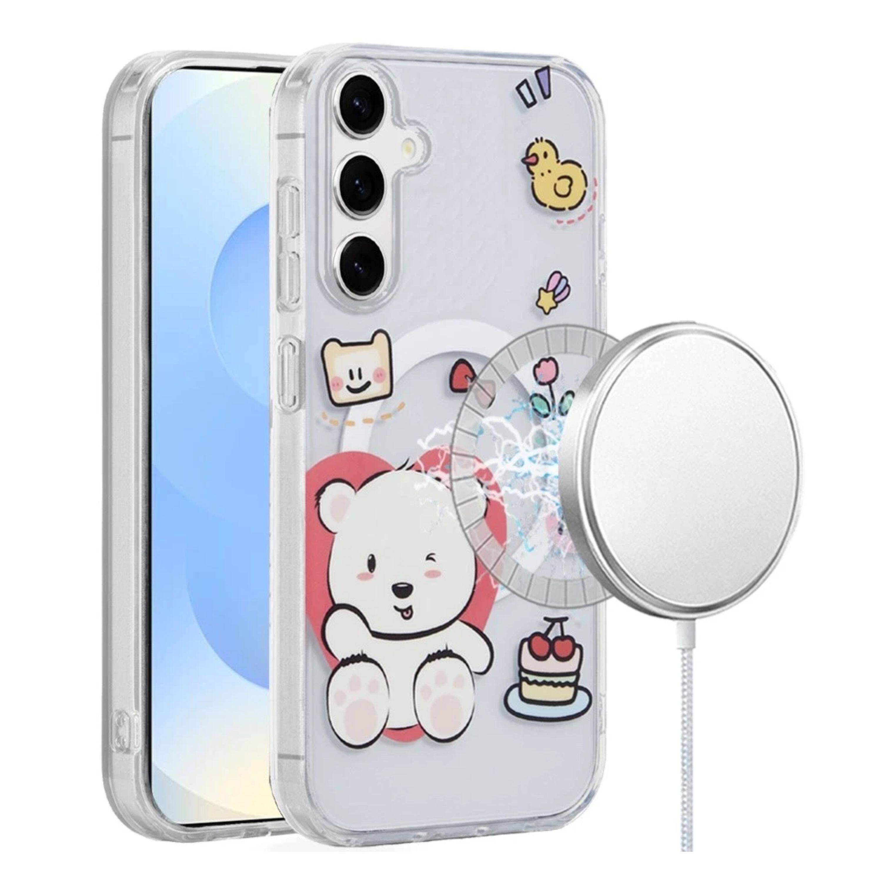 Front. Kitcheniva - Dual Layer TPU Design Case With Magnetic Circle Tempered Glass For Samsung Galaxy S25+/S24+ Bear Cute - Multicolor.