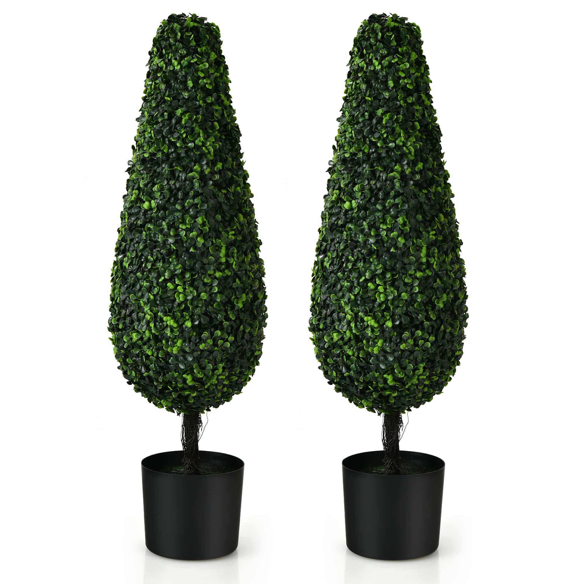 Costway - 2 Pack 3FT Artificial Tower Topiary Tree UV Resistant Indoor Outdoor - Green