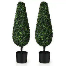 Costway - 2 Pack 3FT Artificial Tower Topiary Tree UV Resistant Indoor Outdoor - Green