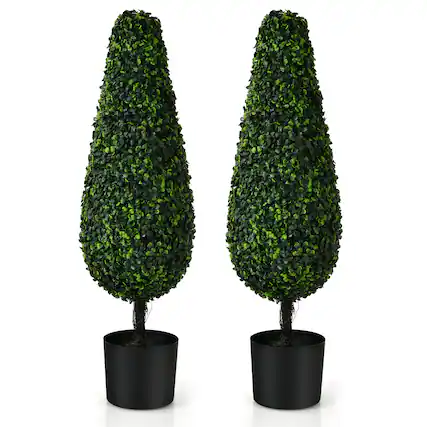 Front. Costway - Costway 2 Pack 3FT Artificial Tower Topiary Tree UV Resistant Indoor Outdoor - Green.