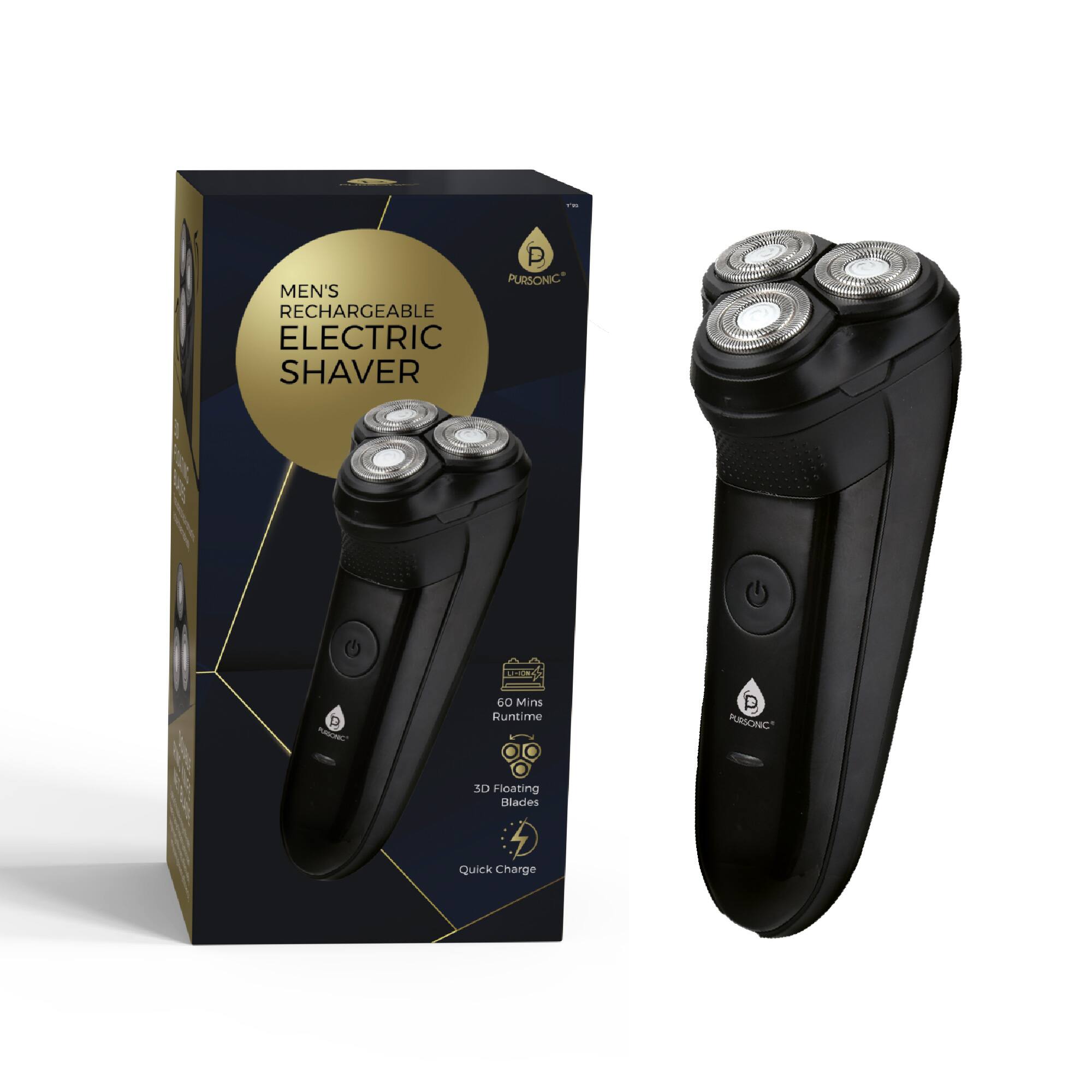 WE PURSONIC MEN'S RECHARGEABLE ELECTRIC SHAVER  
60 Mins Runtime  
3D Floating Blades  
Quick Charge