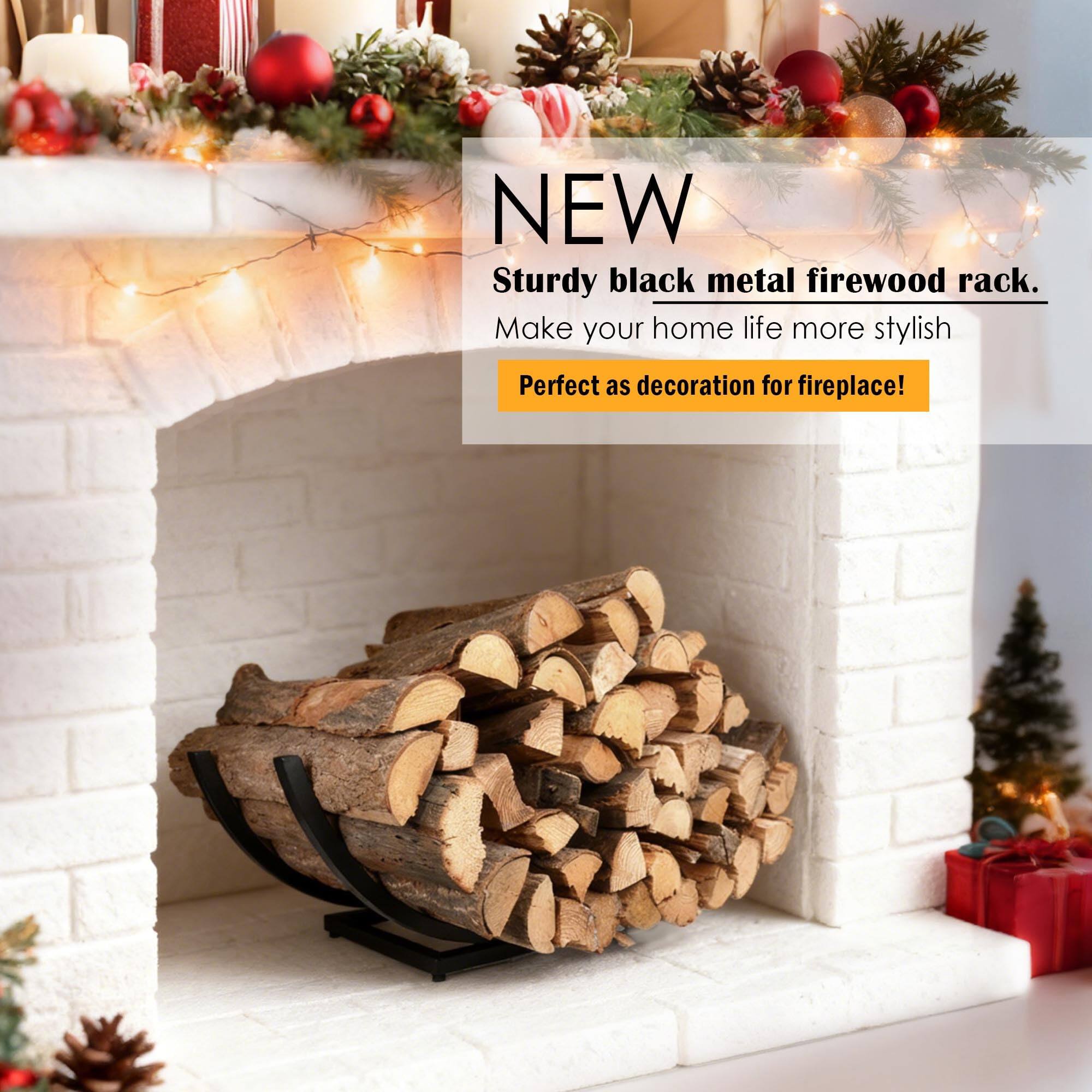 NEW  
Sturdy black metal firewood rack.  
Make your home life more stylish  
Perfect as decoration for fireplace!