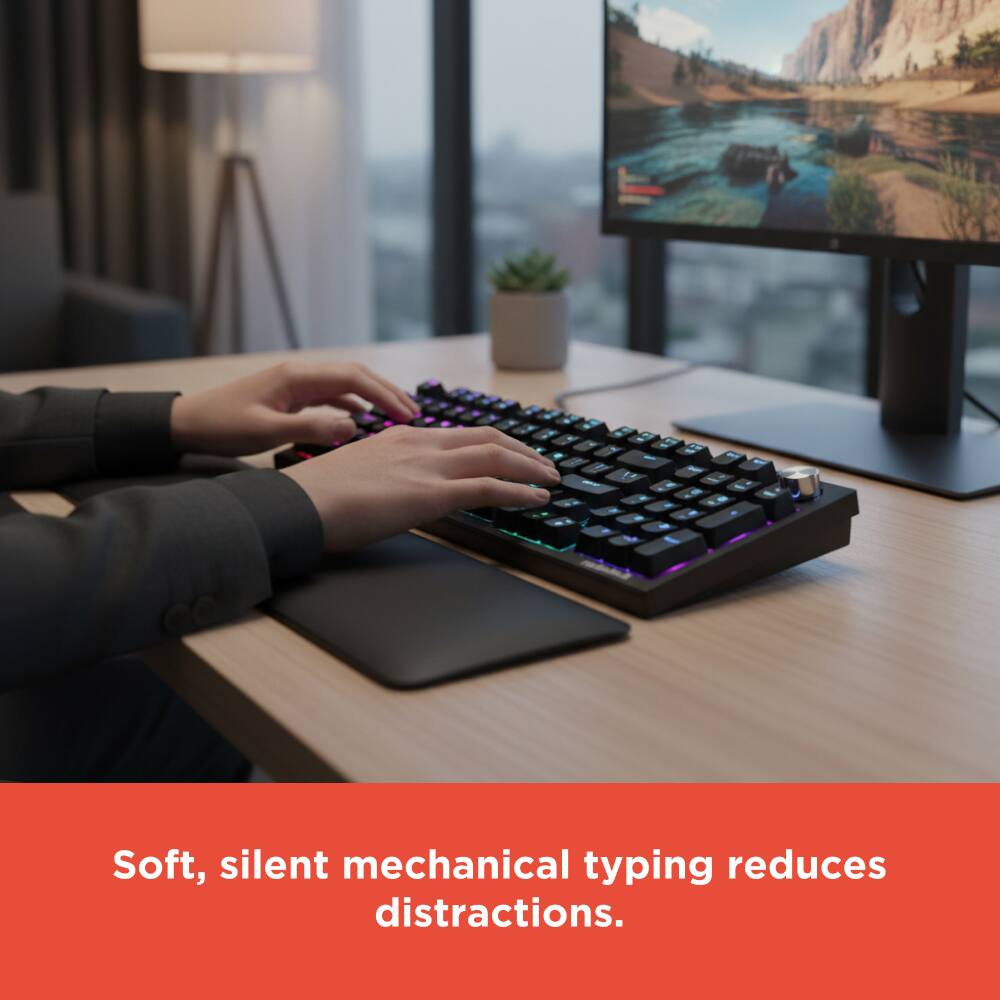 Soft, silent mechanical typing reduces distractions.