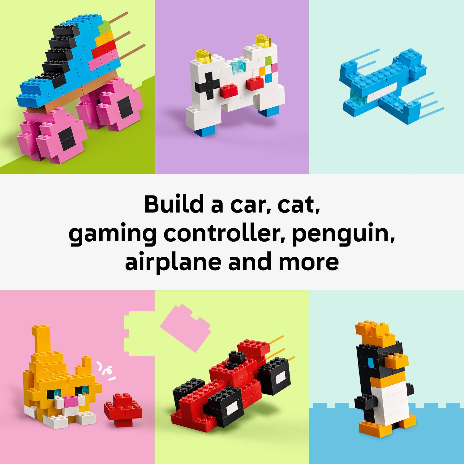 Build a car, cat, gaming controller, penguin, airplane and more