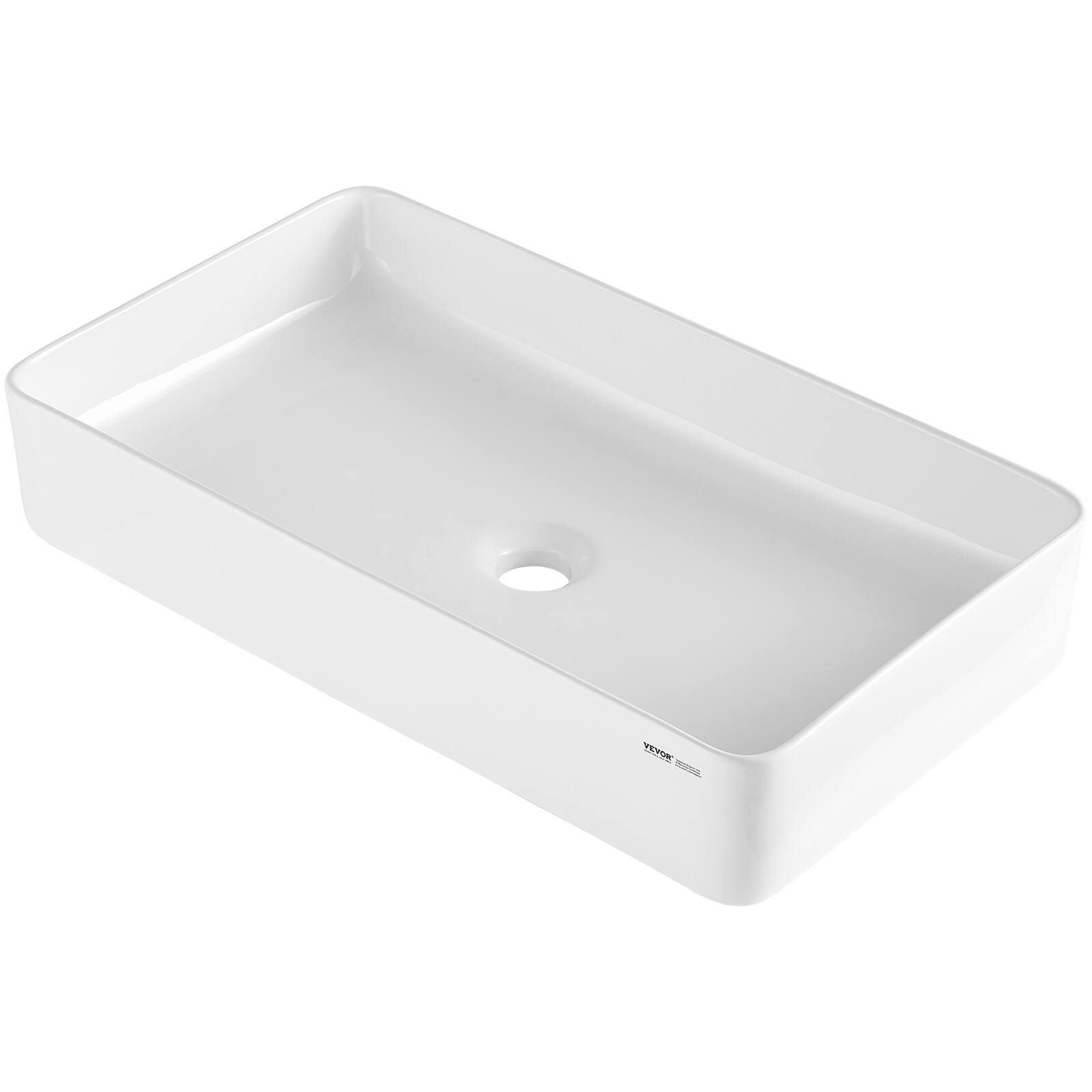 Alt View 5. VEVOR - Rectangle Vessel Sink, 24" x 13.8" Bathroom Vessel Sink Countertop, White Ceramic Bathroom Sinks Above Counter - White.