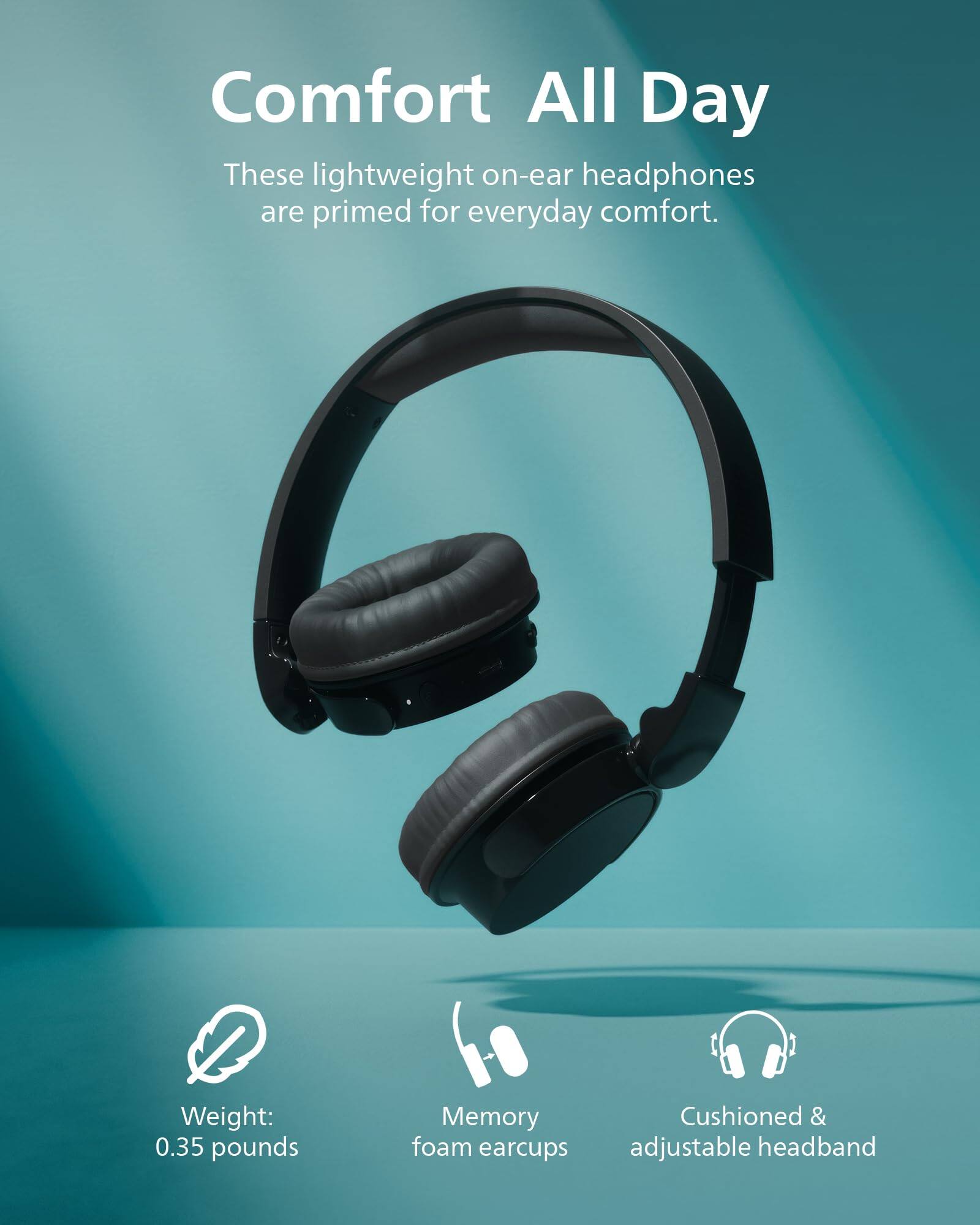 Comfort All Day

These lightweight on-ear headphones are primed for everyday comfort.

- Weight: 0.35 pounds
- Memory foam earcups
- Cushioned & adjustable headband