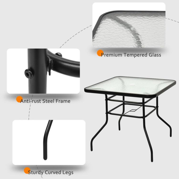 Premium Tempered Glass, Anti-rust Steel Frame, Sturdy Curved Legs