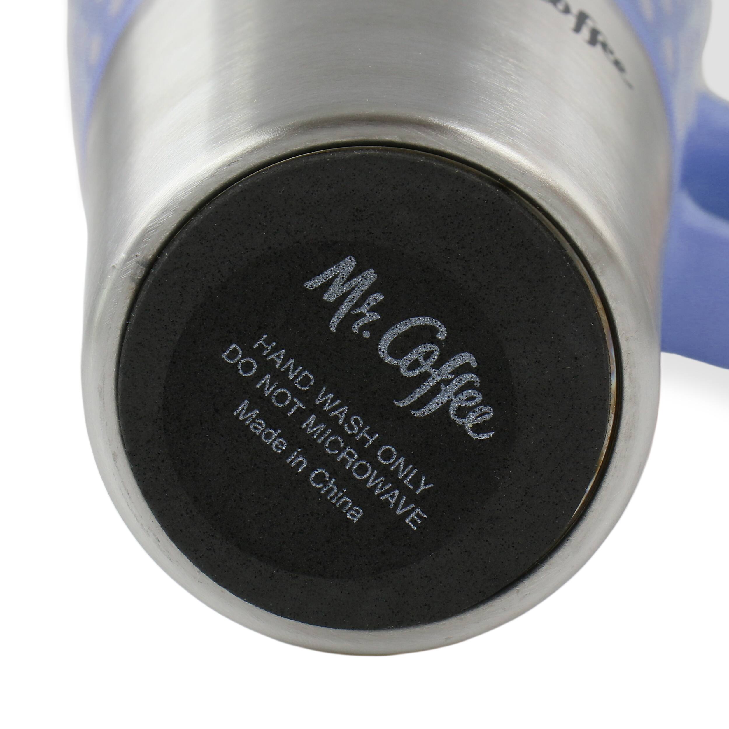 Mr. Coffee is a microwave-only product, and it is not to be washed by hand. The label on the coffee cup indicates that it is made in China.