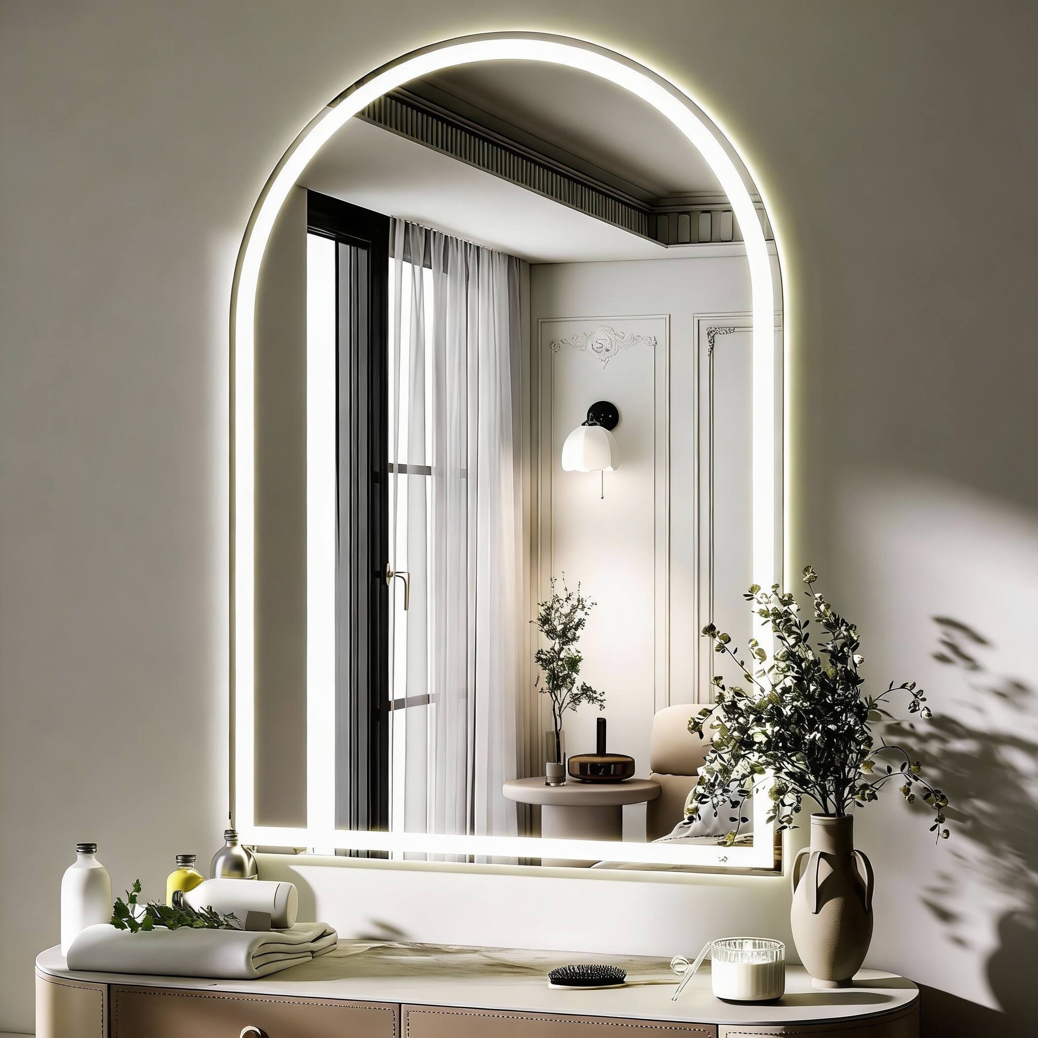 Front. METALTON - Led Arch Bathroom Mirror With Lights Anti fog Dimmable Backlit Front Lit Lighted Vanity For Wall Colors Mem - White 40"L x 30"W.