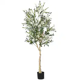 Gymax - Artificial Olive Tree 6 FT Tall Faux Olive Plants for Indoor and Outdoor - Green