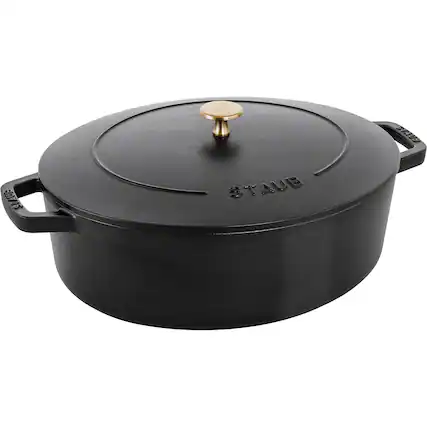 Front. Staub - Staub Cast Iron 6.25-qt Shallow Oval Dutch Oven - Black - Black.