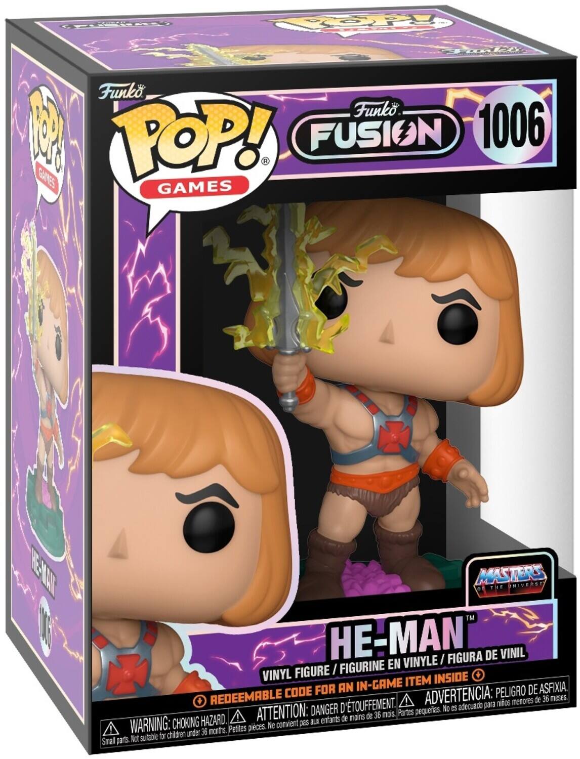 Funko Funko. POP! FUSION 1006 GAMES REDEEMABLE CODE FOR AN IN-GAME ITEM INSIDE HE-MAN / FIGURA DE VINIL FIGURINE EN VINYLE VINYL FIGURE I ITEM INSIDE FOR AN-GAME PELIGRO DE ASFIXIA. REDEEMABLE CODE ADVERTENCIA: 36 meses ninos menores de ATTENTION: DANGER D'TOUFFEMENT. Partes pequerias. No es adecuado para 1 de moins de 36 mois. CHOKING HAZARD. Small parts. Not suitable for children Petites pieces. Ne convient pas aux enfants de moins de 36 mois.