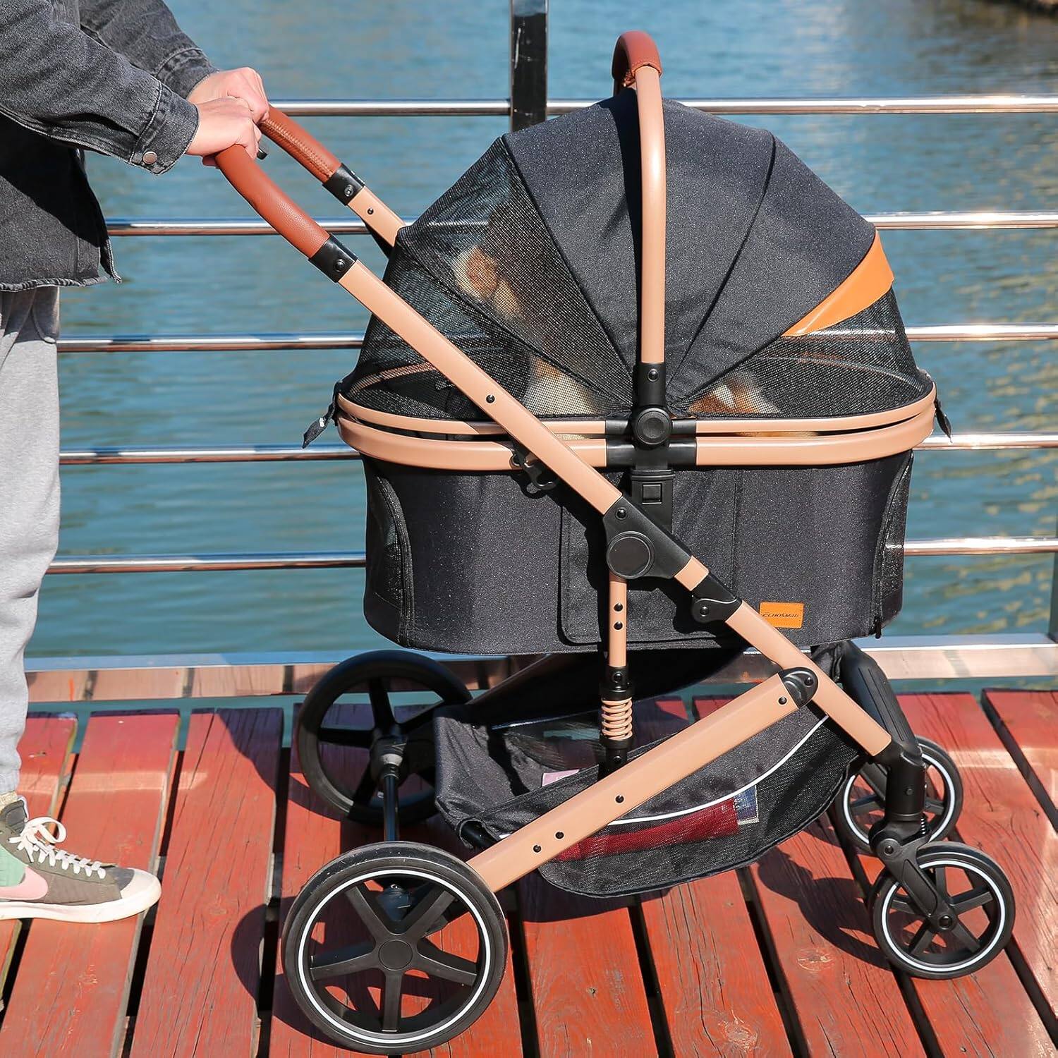 Alt View 4. Siljoy - 4‑in‑1 Pet Stroller with Detachable Carrier, 180° Reversible Canopy & All‑Terrain Wheels, 45 lb Capacity.