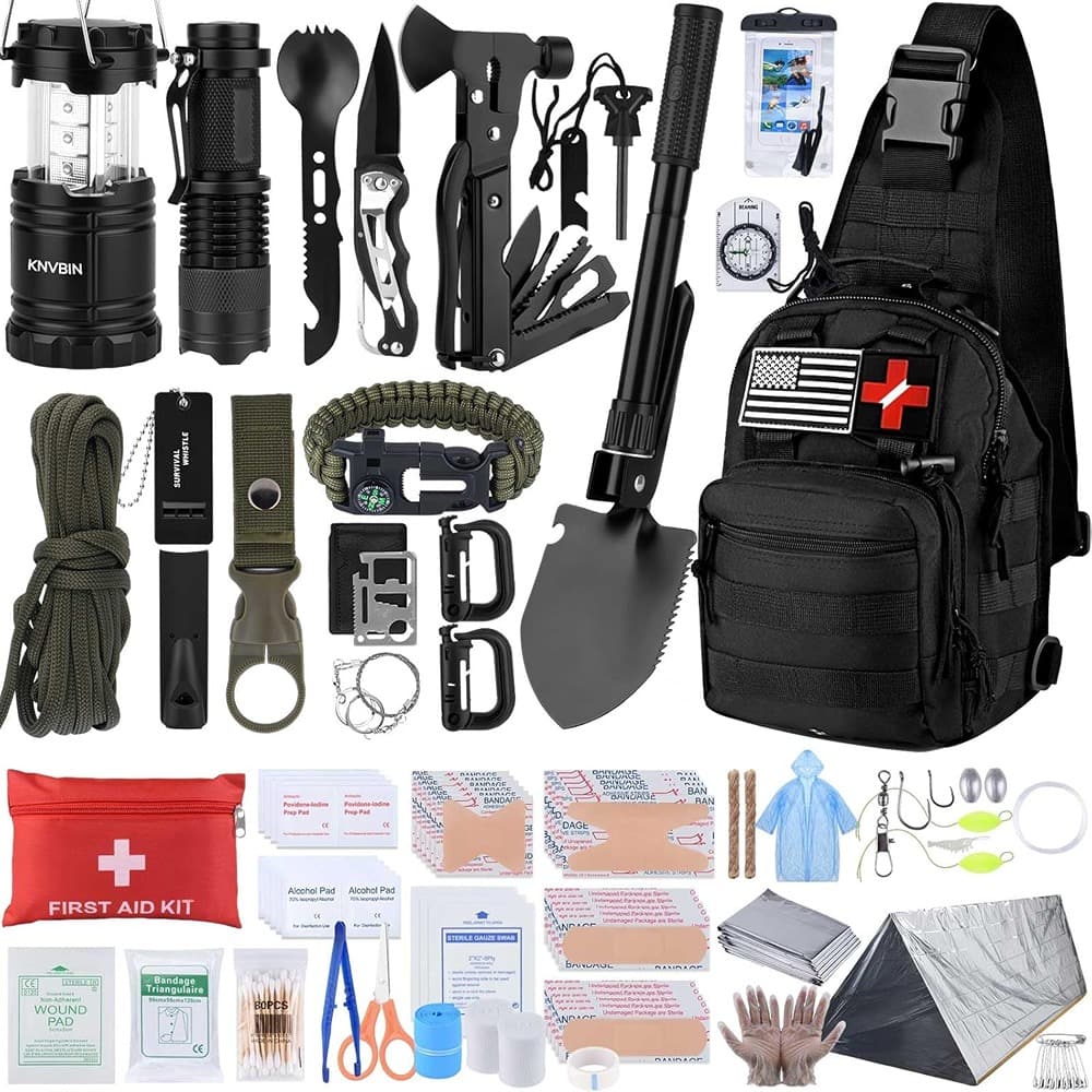 PARKER SLATER - 250 PCS Survival Kit, Tactical Gear, Molle Bag, First Aid, Emergency Tent, Outdoor Adventure - Black