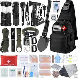 PARKER SLATER - 250 PCS Survival Kit, Tactical Gear, Molle Bag, First Aid, Emergency Tent, Outdoor Adventure - Black