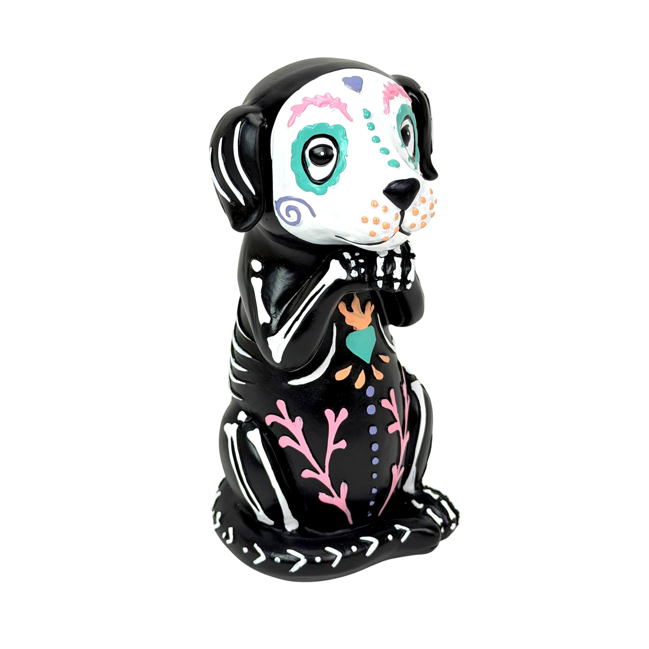 Alt View 1. Things2Die4 - Day of the Dead Skeleton Dog Figurine Glossy Resin 8.75 Inch Halloween Decor - Multicolor.