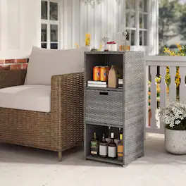 Mondawe - Outdoor Storage Cabinet Patio Wicker Organizer with Drawer - Gray