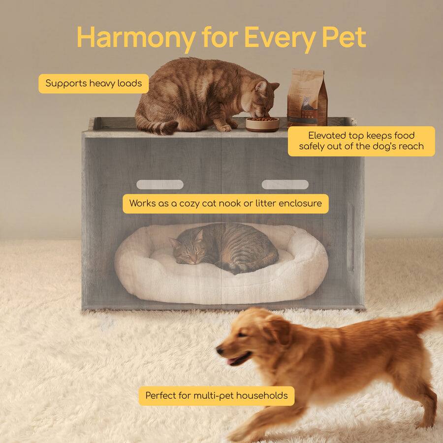 Harmony for Every Pet

- Supports heavy loads
- Elevated top keeps food safely out of the dog's reach
- Works as a cozy cat nook or litter enclosure
- Perfect for multi-pet households