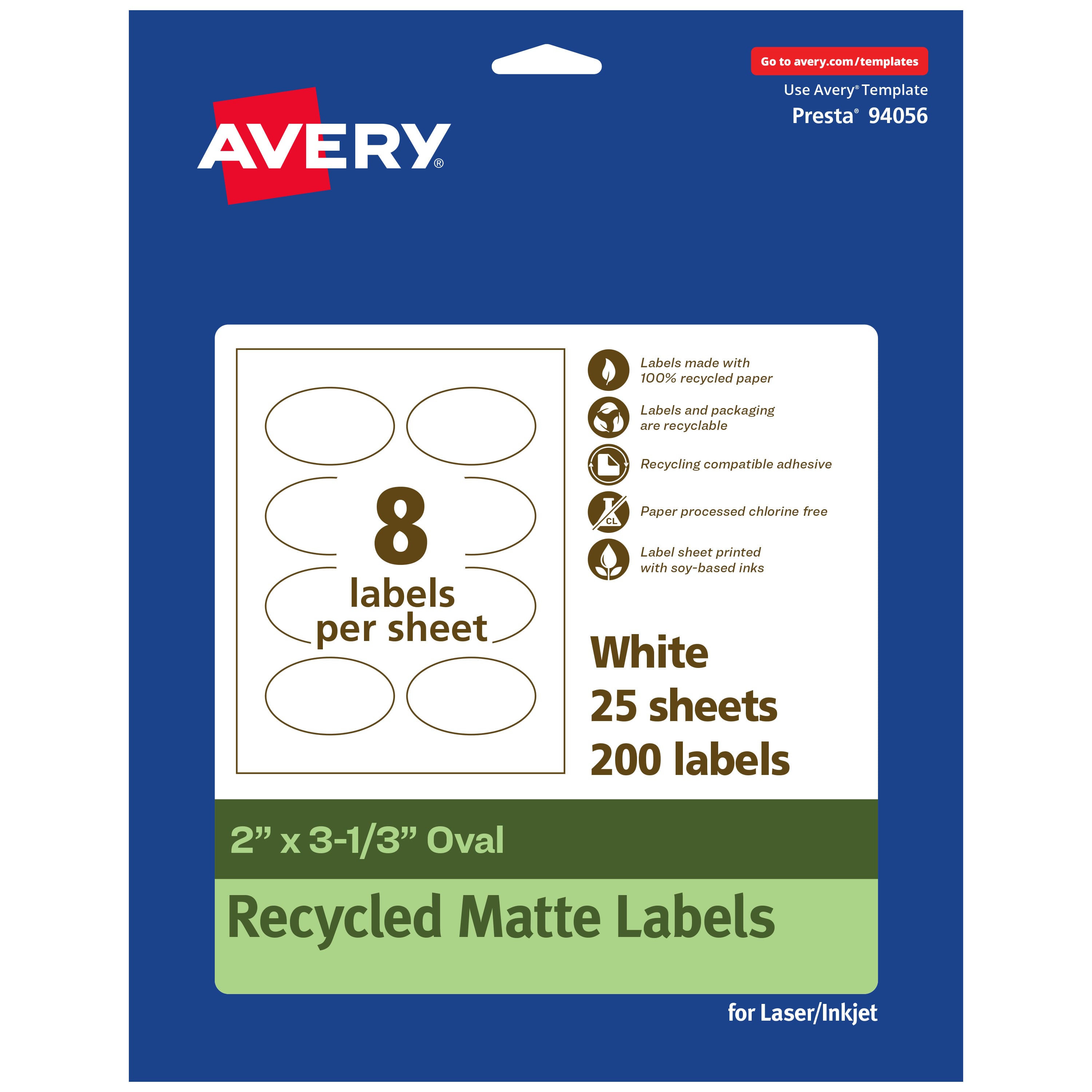 "Avery - EcoFriendly Oval Labels, 2"" x 3-1/3"", 200ct - White" price history on PriceWatchPro