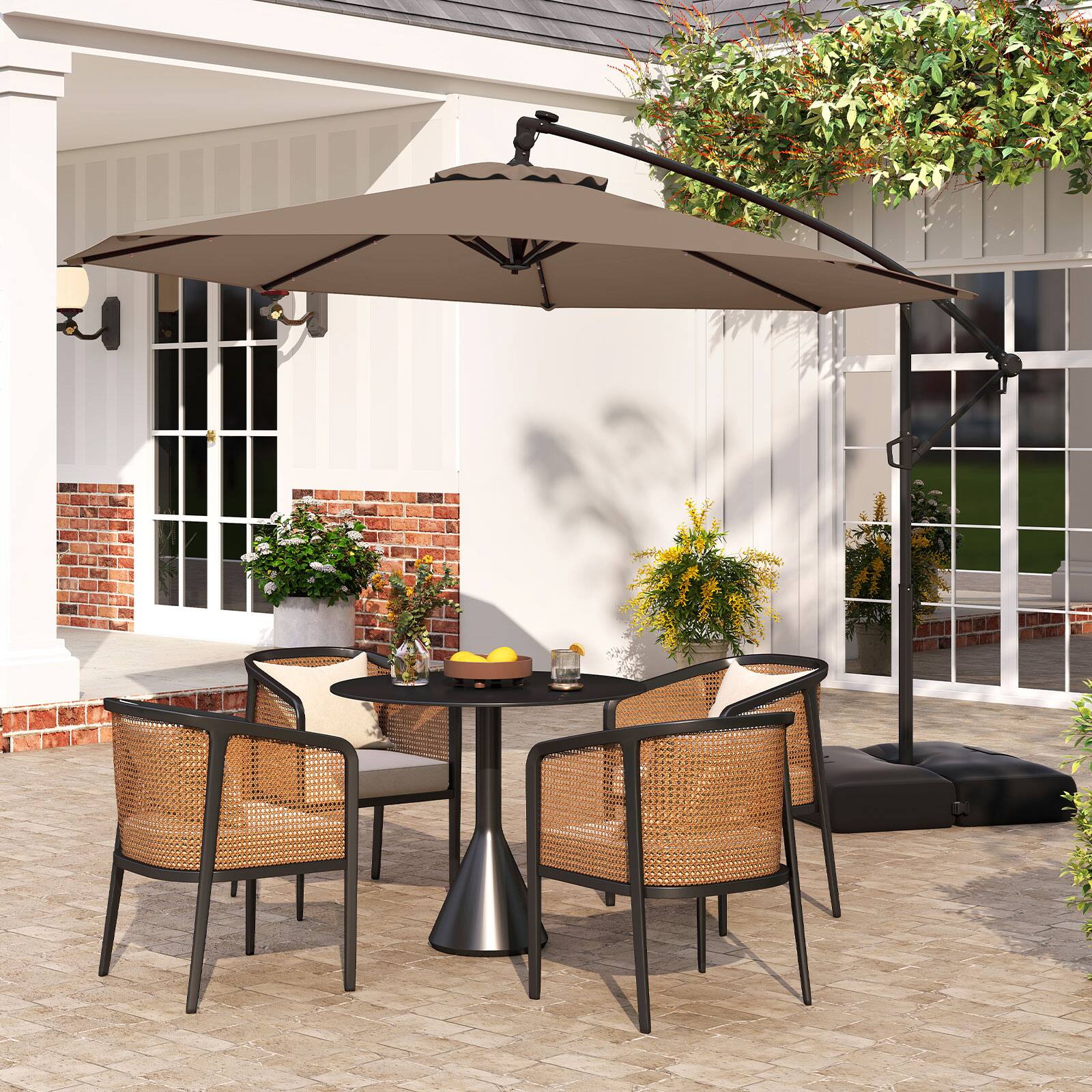 Alt View 3. Gymax - Gymax 10 FT Solar Offset Hanging Umbrella Patio Cantilever Umbrella w/ 32 LED Lights Taupe - Taupe.