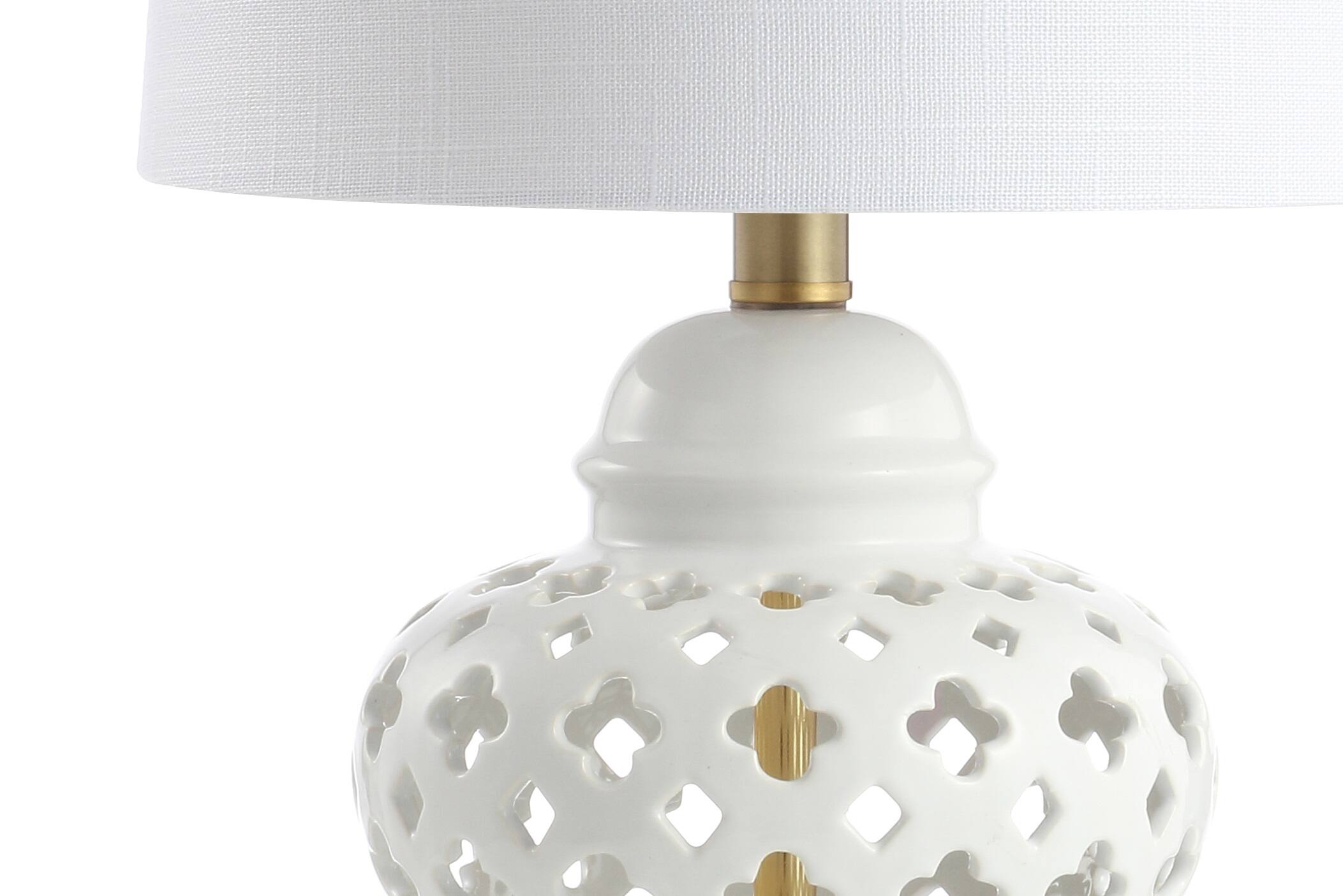 Alt View 4. Jonathan Y - Quatrefoil Fretwork 20.5" Pierced Ginger Jar Ceramic/Metal LED Table Lamp, White - White.