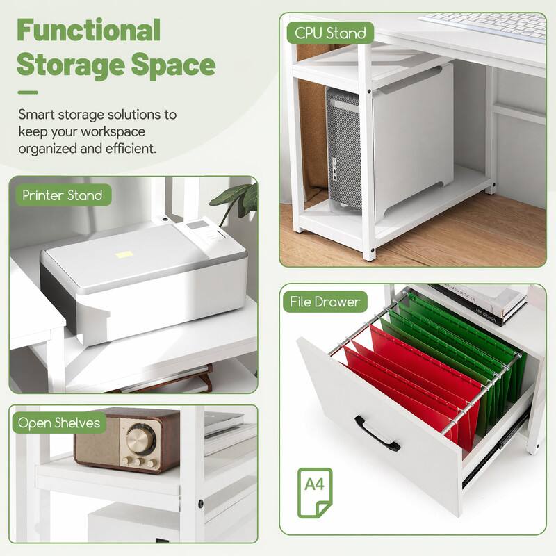 Functional Storage Space

Smart storage solutions to keep your workspace organized and efficient.

- Printer Stand
- CPU Stand
- Open Shelves
- File Drawer

A4