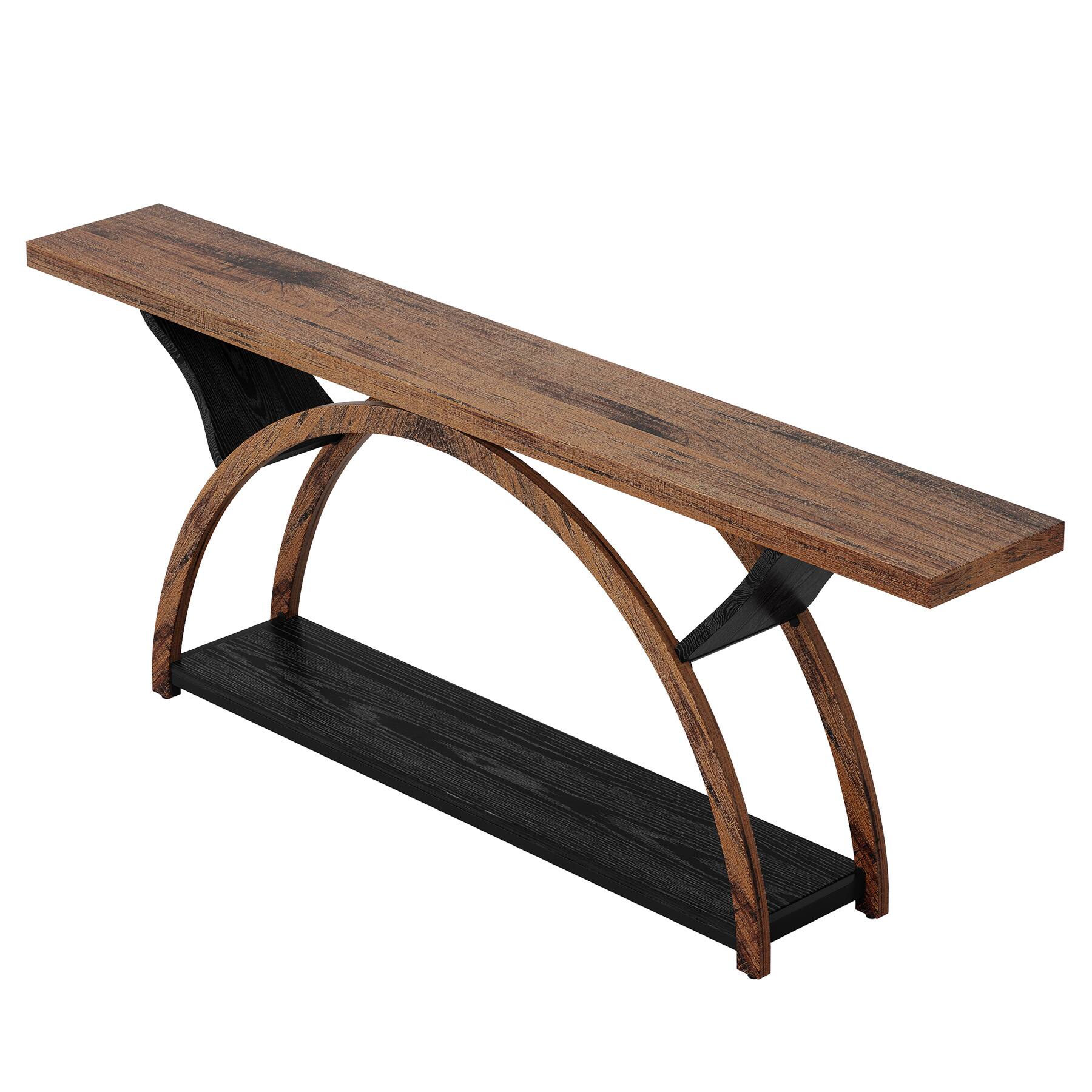 Alt View 1. TinyHomie - 70.87in Console Table with Storage Shelf Narrow Long Sofa Table Behind Couch Table 2-Tier Table with Half Moon Frame - Brown and Black.