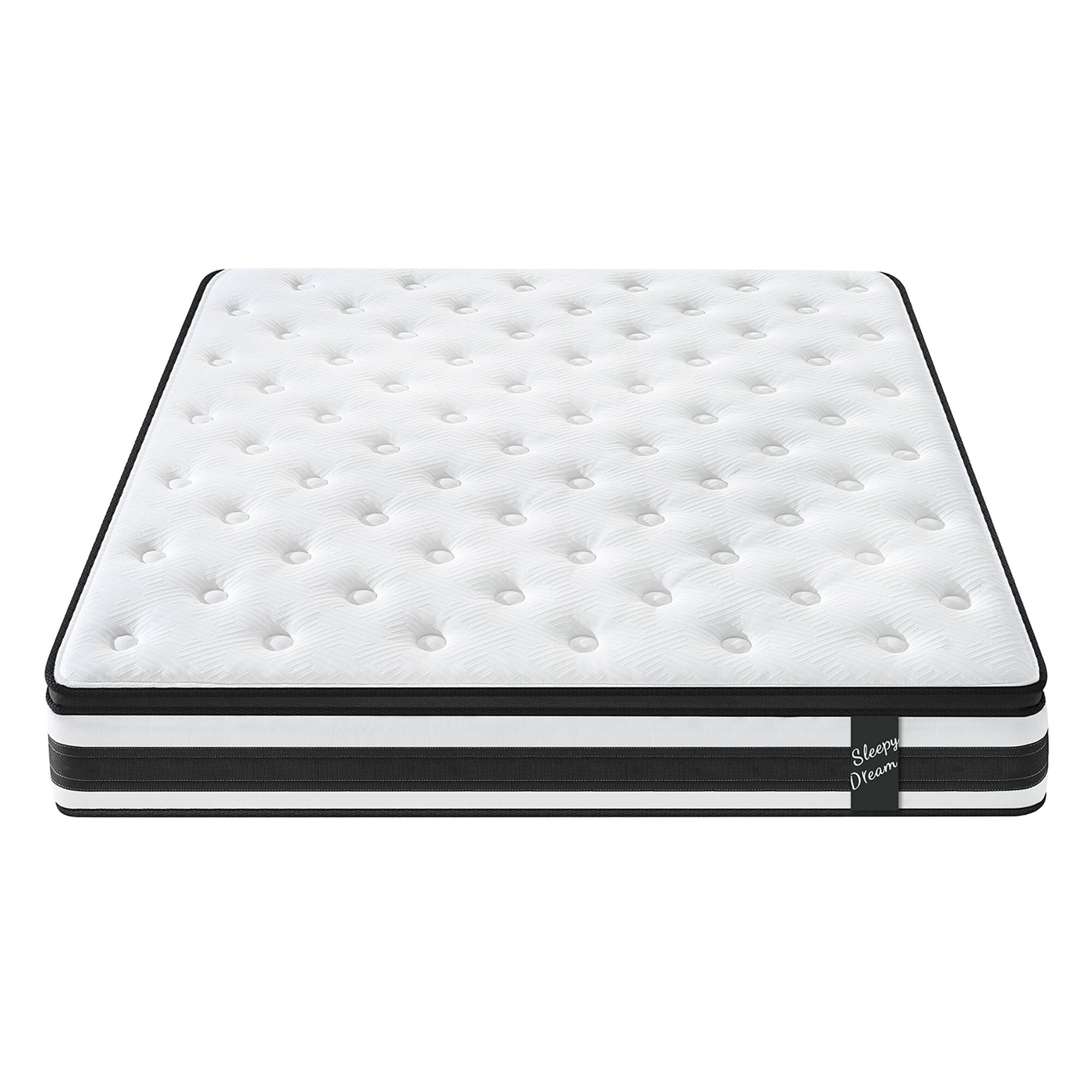 GOODSILO - 12 Inch Hybrid Pocket Spring Mattress with Memory Foam & Breathable Knitted Cover for Comfort - White+Black