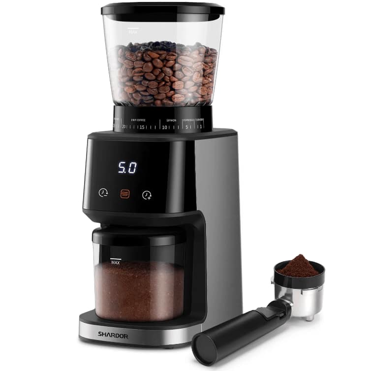 Mirfee - 31-Grind Electric Coffee & Spice Grinder - 275g Bean Hopper, 100g Powder Container, Touch Control & LED Display - Black