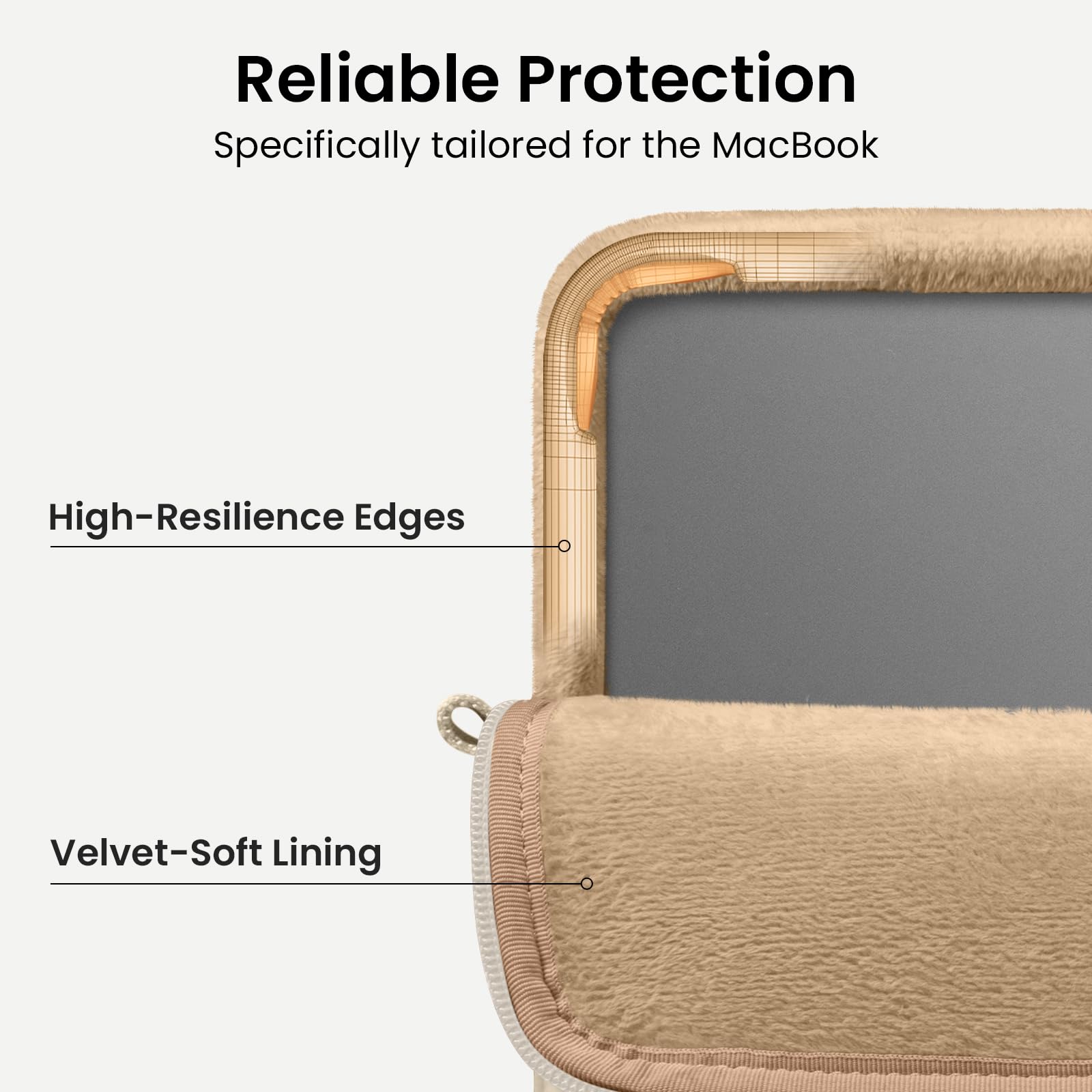 Reliable Protection  
Specifically tailored for the MacBook  

High-Resilience Edges  

Velvet-Soft Lining