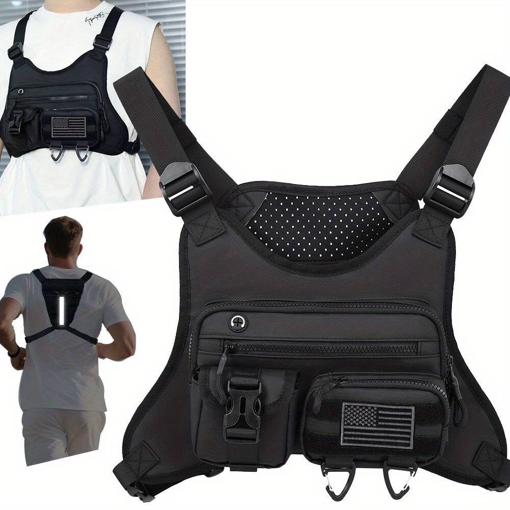 Acteck - Chest Bag for Men with Accordion Structure, Running Vest with Molle System, Chest Pack for Cycling, Hiking - Black