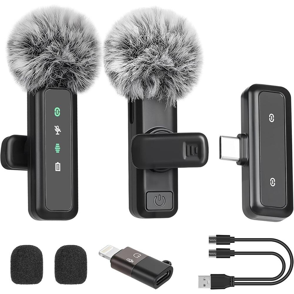 Front. MOSZAR LLC - Mic2 Lavalier Microphone – Mini Clip-On, Noise-Reduction, Black, iPhone & Android.