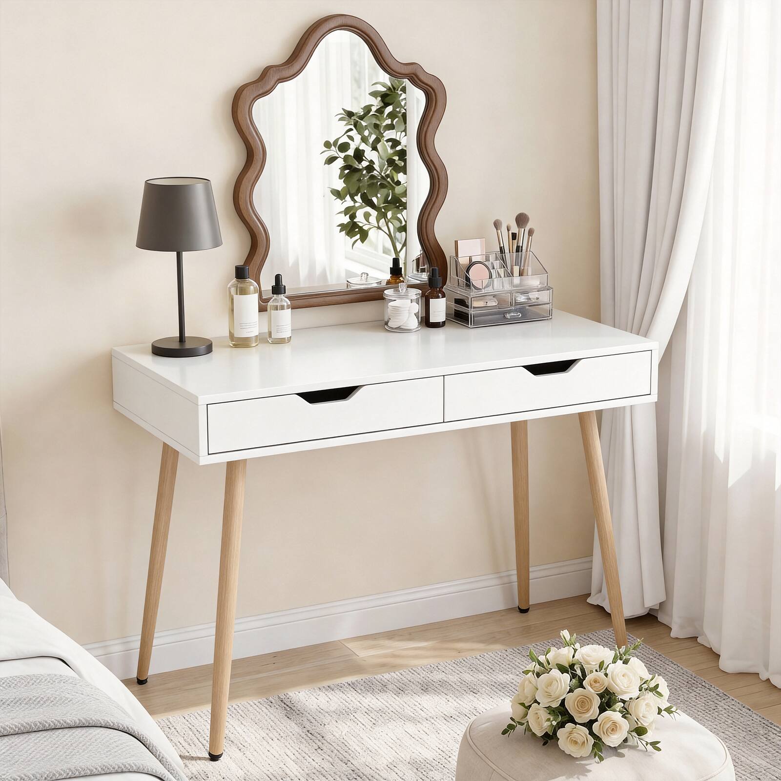 Alt View 4. Gymax - Gymax 43.5'' Writing Desk w/2 Drawers Anti-Tipping Kits & Solid Rubber Wood Legs - White.