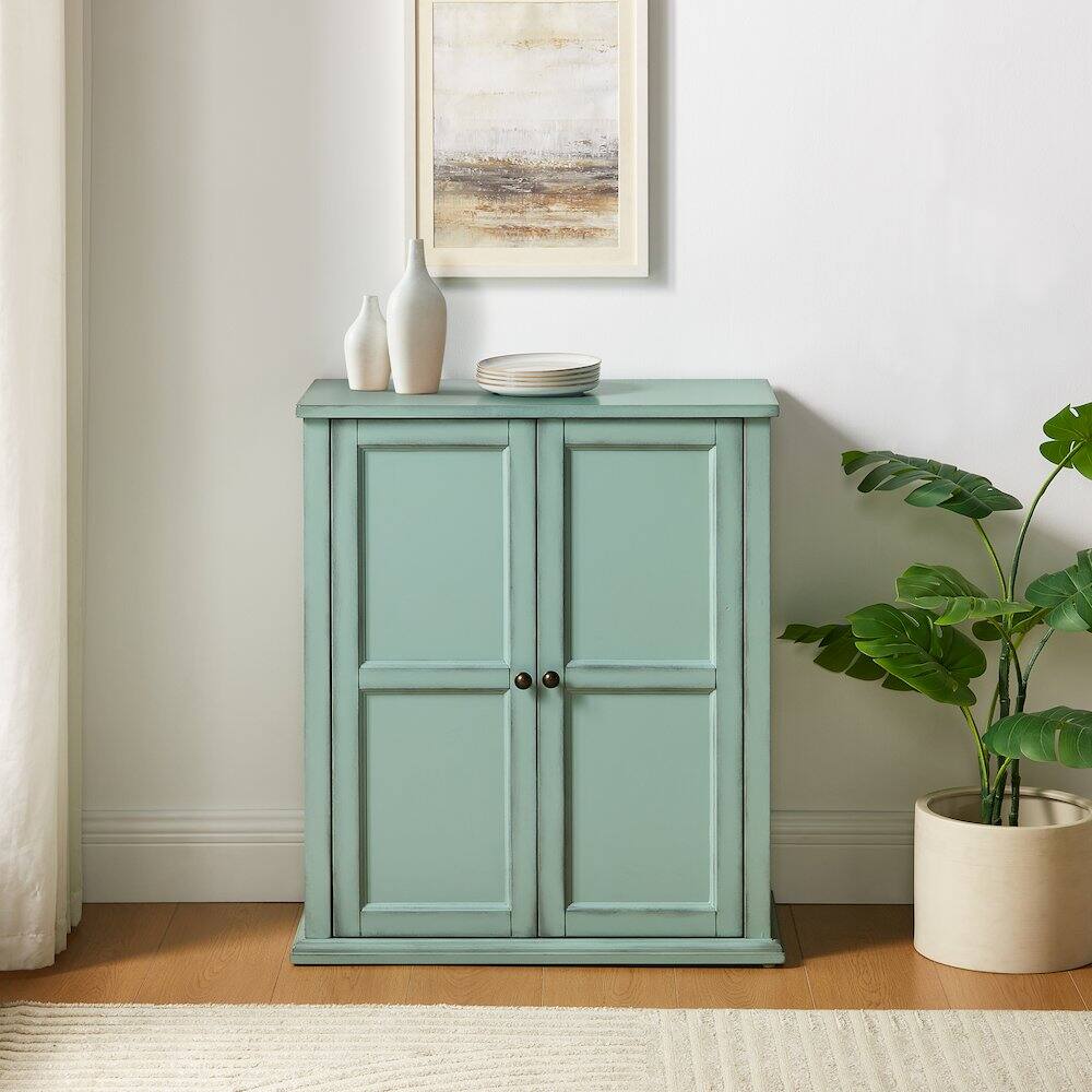Alt View 6. Crosley Furniture - Holbrook Stackable Kitchen Storage Pantry - Distressed Seafoam Blue.