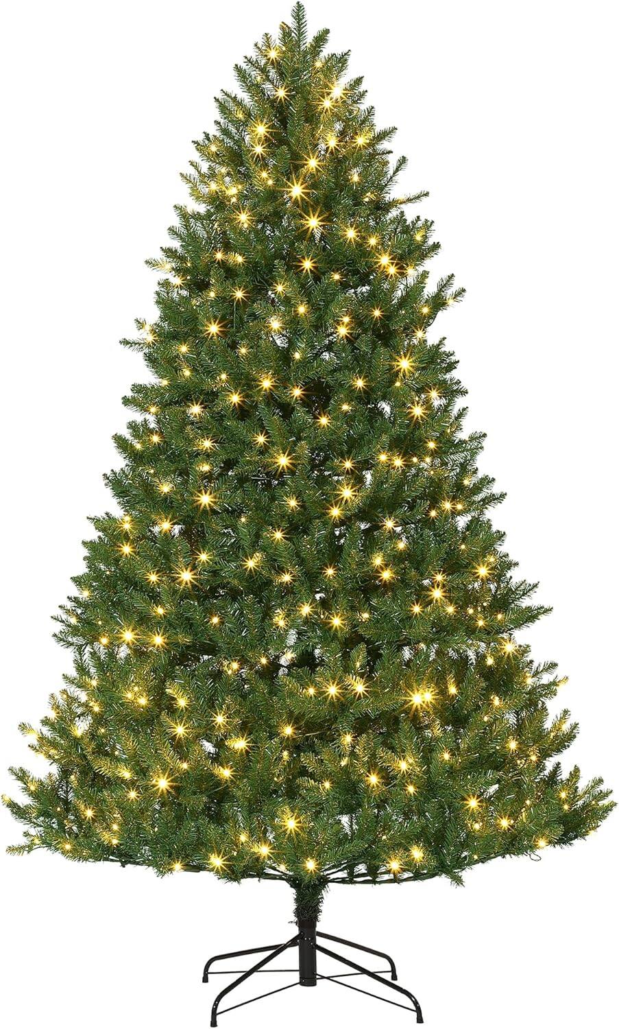 GARVEE - Pre-Lit Christmas Tree with 600 LED Lights, Hinged Branches Metal Stand Easy Setup Home Office - 7.5ft