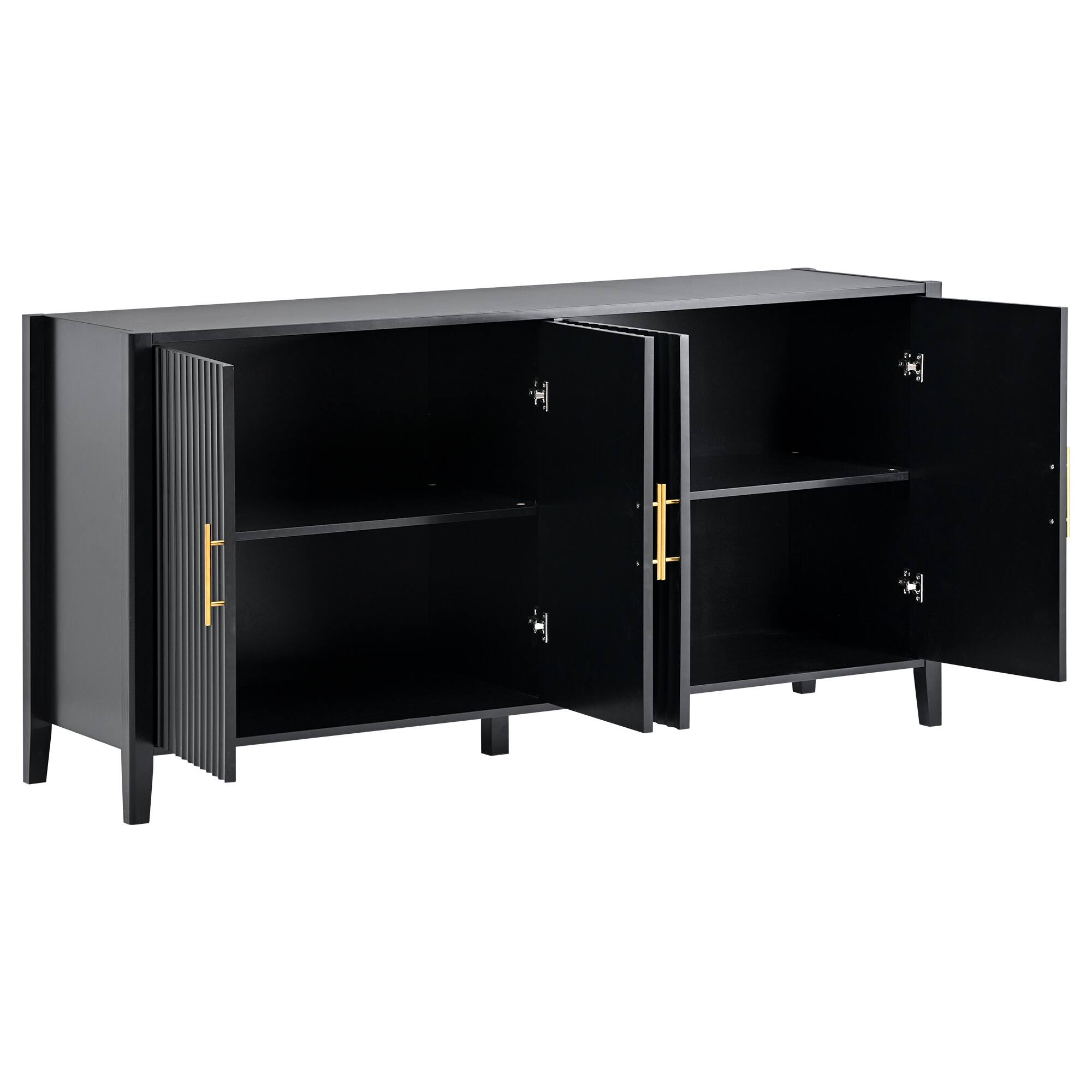 Alt View 5. Spaco - Spaco 63.1 Inch Modern Sideboard, Buffet with Wavy Slatted Doors, Cabinet with Wood Legs and Handles for Home - Black.