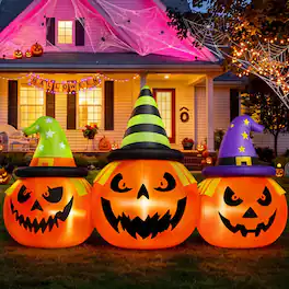 Wisairt - 6ft Inflatable Pumpkin with LED Lights - Outdoor Halloween Yard Blow Up Decor - Green|White|Red